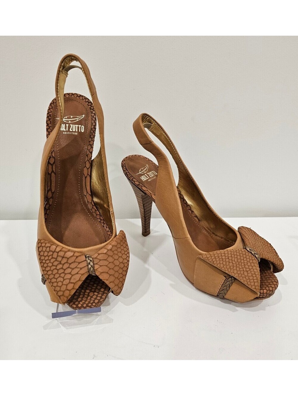 Holt Zutto Women's Brown Leather Open Toe High Heel Sandals Size 6B
